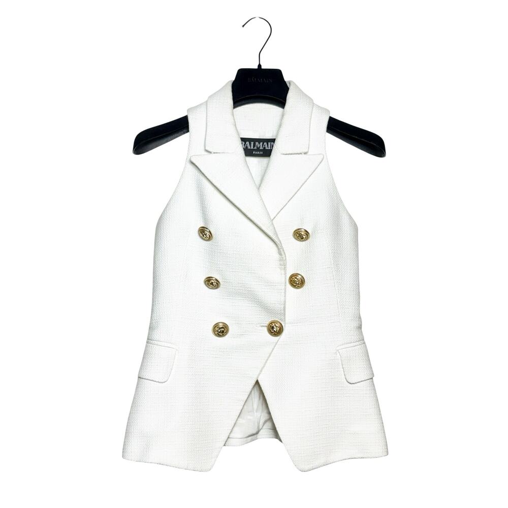 Balmain White Cotton Tweed Vest Size 34 EU 2 US XS